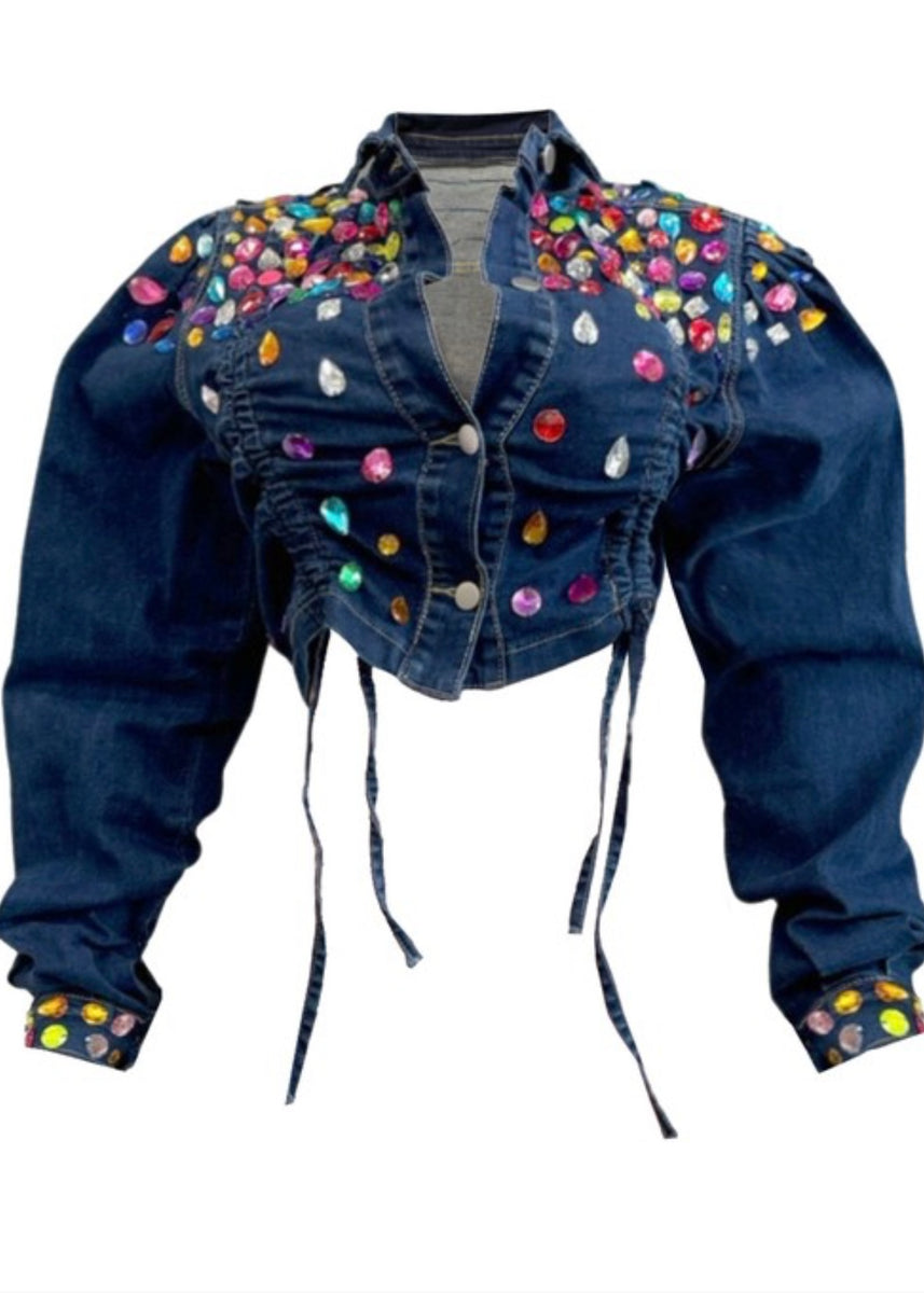 Rhinestone Detail Button Up Denim Jacket