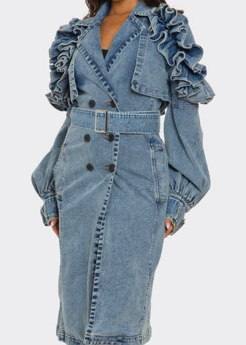 REMA RUFFLED DENIM COAT JACKET