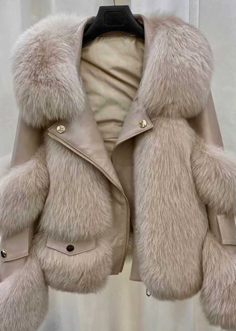 FAUX FUR LEATHER JACKET (BEIGE)
