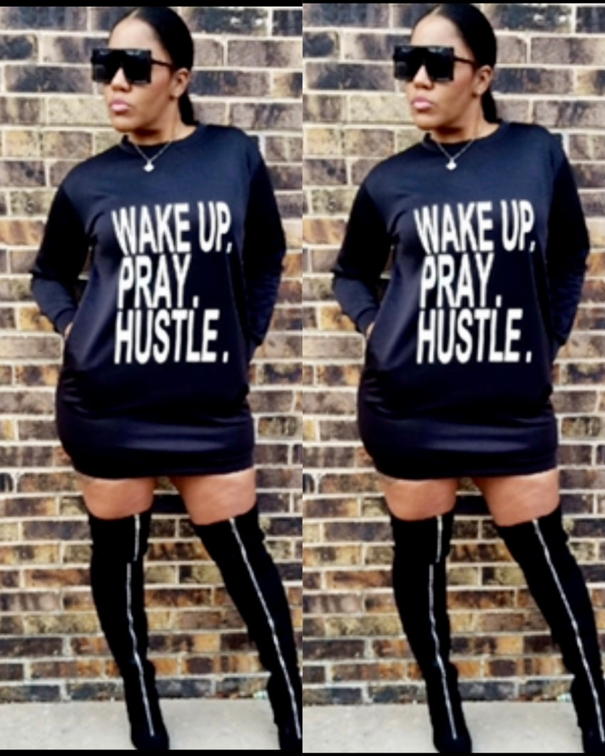 WAKE UP. PRAY. HUSTLE DRESS (BLACK)