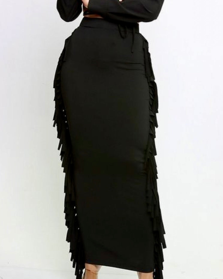 CELINE FRINGE SKIRT (BLACK)